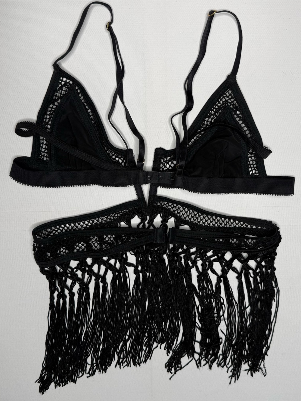 East N West Label Verona Bra Black Fish Net Boho Rave Festival Ibiza Fringe - Picture 6 of 8